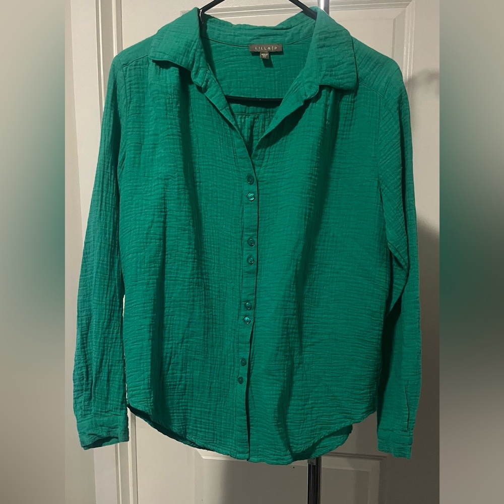 Lilla P. Long Sleeve Button Down In Garden/Green Size XS